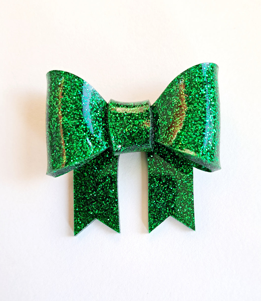 Green Glitter Bow Brooch