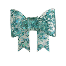 Load image into Gallery viewer, Aqua Glitter Flake Bow Brooch
