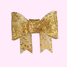 Load image into Gallery viewer, Gold Glitter Flake Bow Brooch
