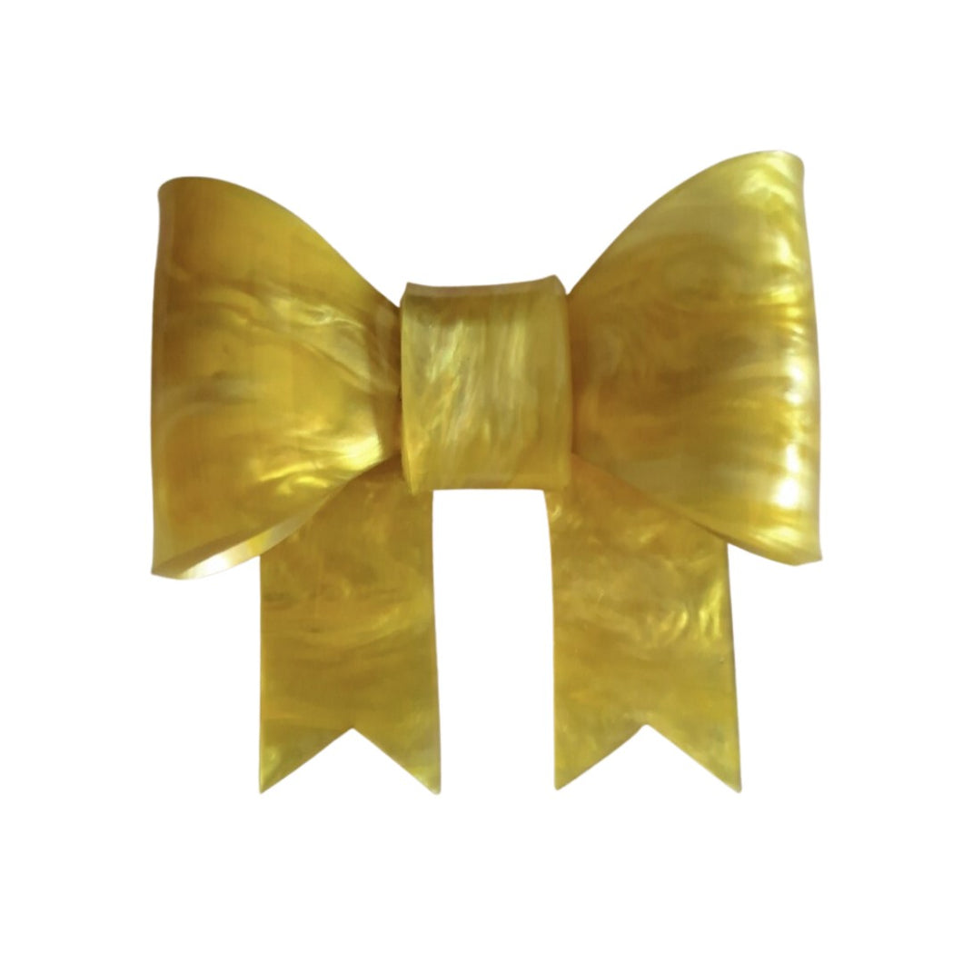 Yellow Marble Bow Brooch