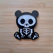 Load image into Gallery viewer, Panda Skeleton Brooch - Black Marble
