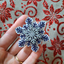 Load image into Gallery viewer, Blue glitter snowflake brooch
