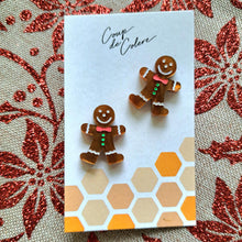 Load image into Gallery viewer, Large Gingerbread Man Statement Studs - white and green detail
