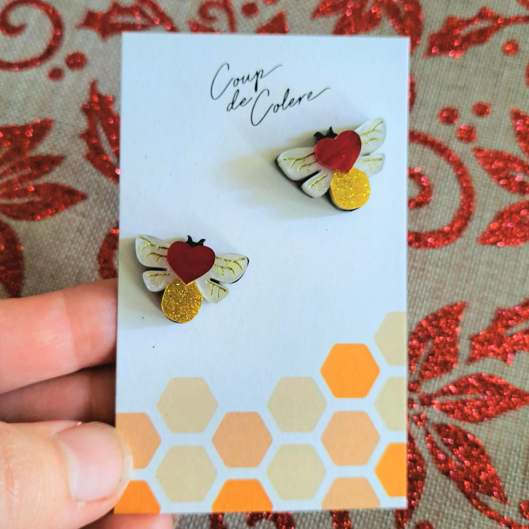 Red and White Bee Mine Studs