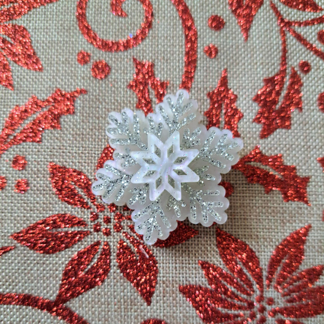 Silver glitter snowflake brooch