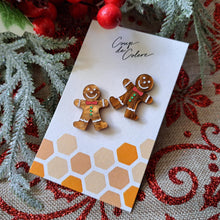 Load image into Gallery viewer, Large Gingerbread Man Statement Studs - white and green detail
