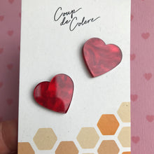 Load image into Gallery viewer, &quot;My Heart&quot; studs in red marble
