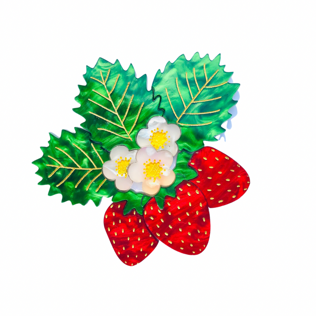 Red Marble Strawberry Patch Brooch