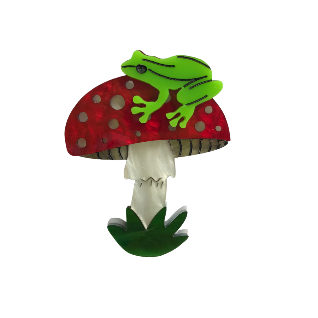 Small Toadstool Brooch with Frog