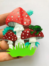 Load image into Gallery viewer, Large Magical Toadstool Brooch in Handpainted Red Glitter
