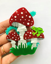 Load image into Gallery viewer, Large Magical Toadstool Brooch in Handpainted Red Glitter

