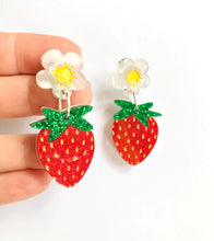 Load image into Gallery viewer, Strawberry Earrings in Red Glitter

