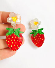 Load image into Gallery viewer, Strawberry Earrings in Red Marble
