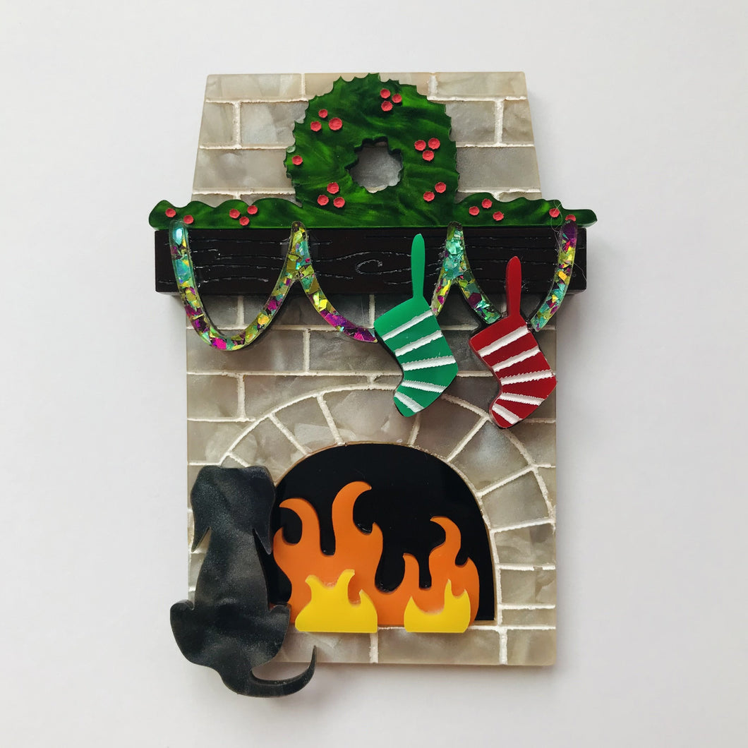 Large statement Christmas Fireplace Brooch