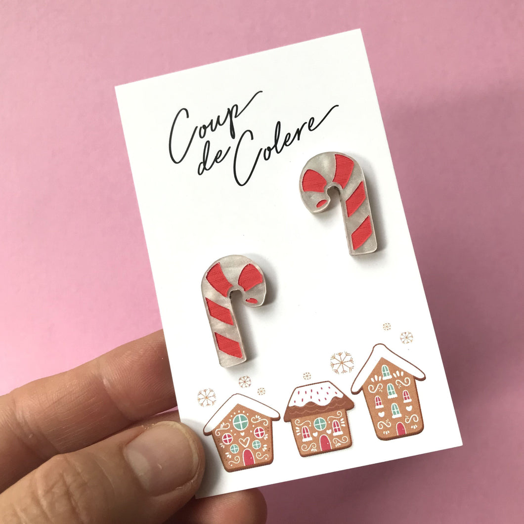 White Marble Candy Cane Studs