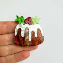 Load image into Gallery viewer, Christmas Pudding Brooch in Brown Marble Glimmer
