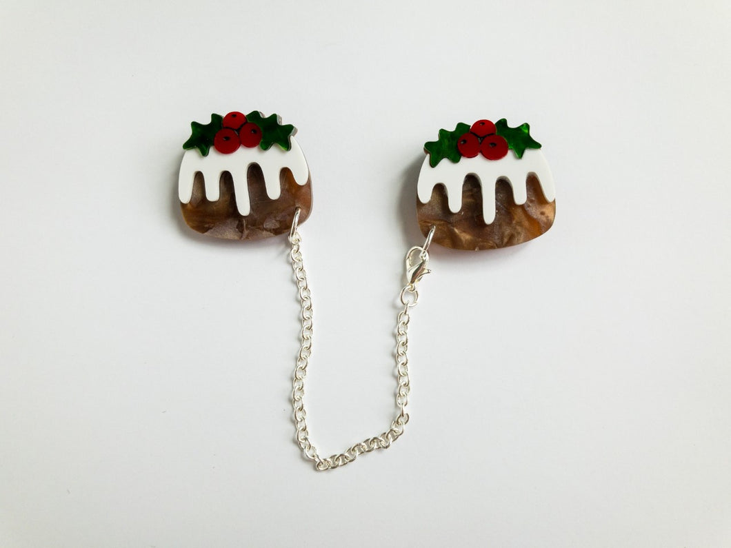 Christmas Pudding Cardi Clips - brown mineral